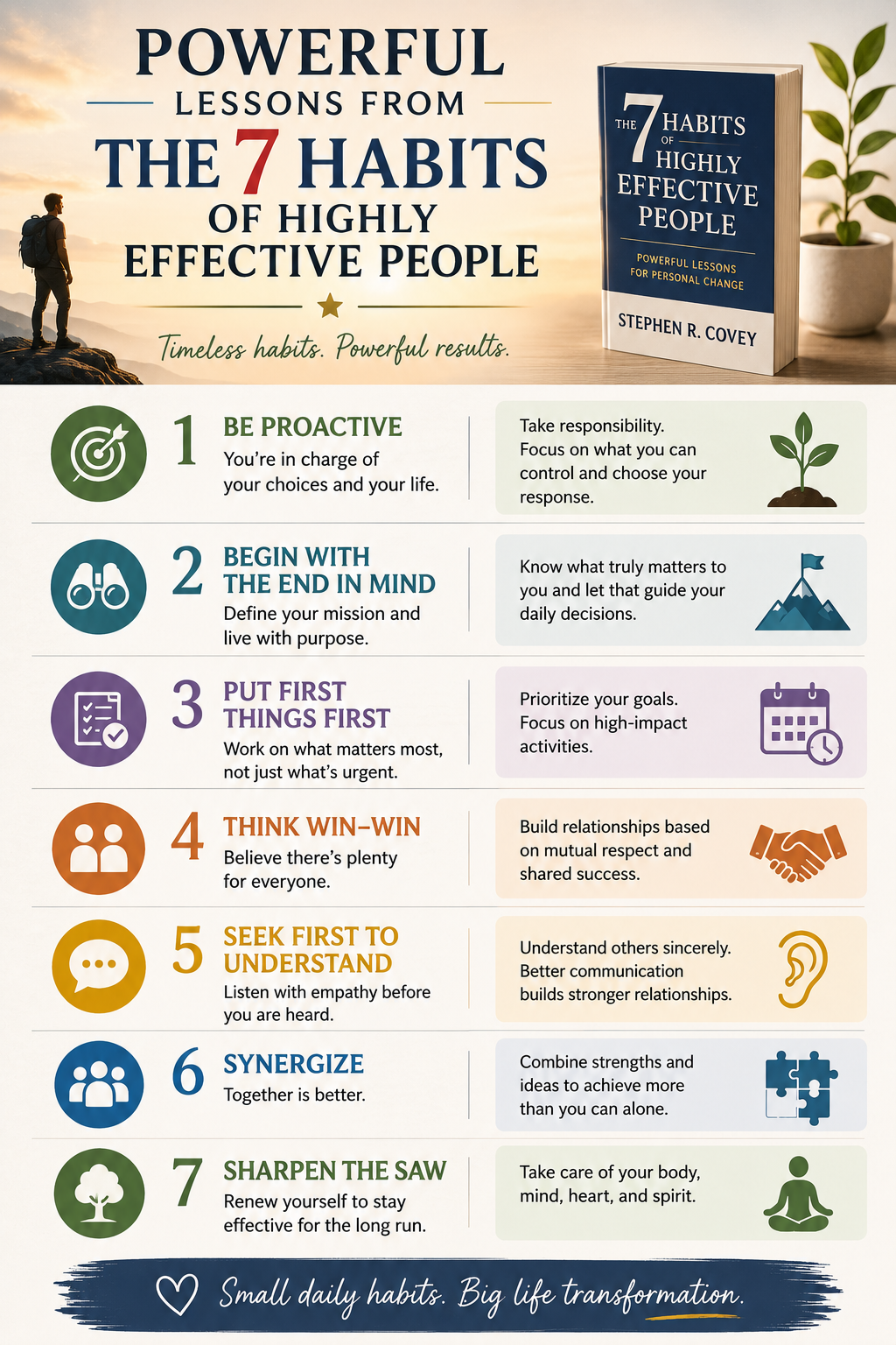 Powerful lessons from The 7 Habits of Highly Effective People by Stephen R. Covey